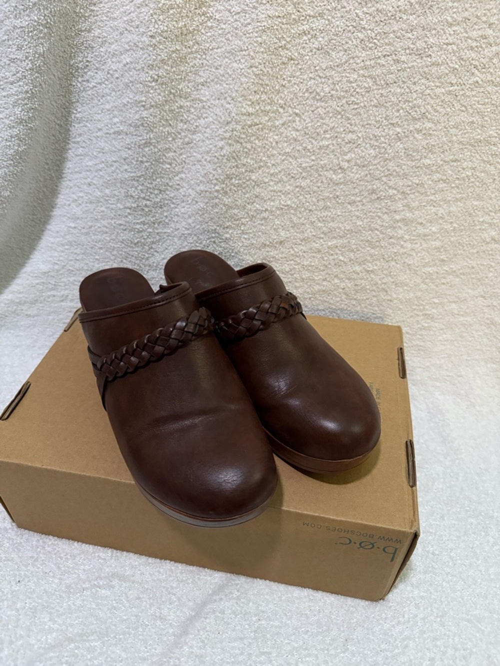 Brown Leather Braided Clog Mules